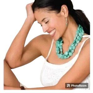 Stella & Dot Turquoise Beaded and Sterling Sea Multi Row Statement Necklace